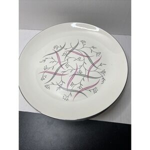 Set Of 8 SERENADE 10" Dinner Plates Vintage USA Pink Black Silver Trim